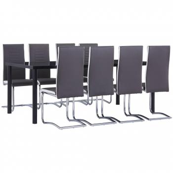 Juego de comedor 9 piezas cuero sintético gris Día y Noche