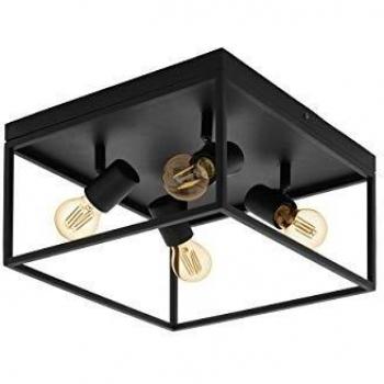 Lámpara de techo Silentina 4 luces, diseño industrial, 36x36 cm, color negro, con portalámparas E27