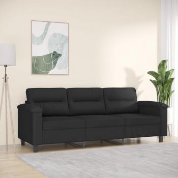 Sofá de 3 plazas de tela de microfibra negro 180 cm Vidaxl