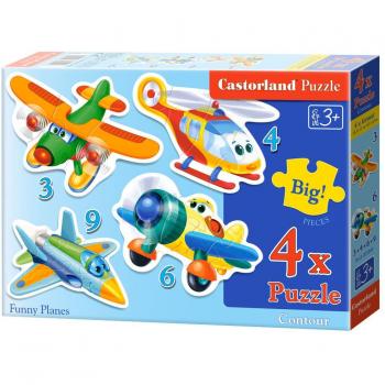 Puzzle Divertido de Aviones - 4 Puzzles (3, 4, 6 y 9 piezas)