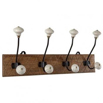 Perchero de Pared Romimex Natural Madera Metal Cerámica 48 x 21 x 13 cm