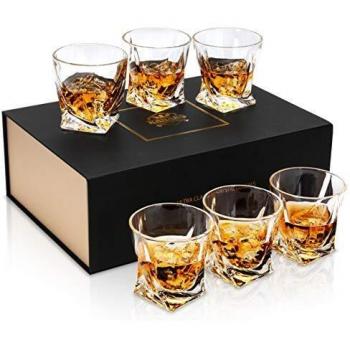 KANARS 6 Piezas Vasos de Whisky, Vaso de Whisky Robusto Cristalino 100% Sin Plomo para Escocés, Borbón y Más, 300ml, Hermosa Caja de Regalo,