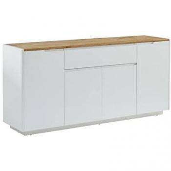 Aparador AMANI - 4 puertas y 1 cajón - MDF lacado blanco - Color: blanco y roble