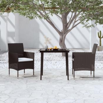 Juego de Comedor de Jardín 3 Piezas Negro con Cojines