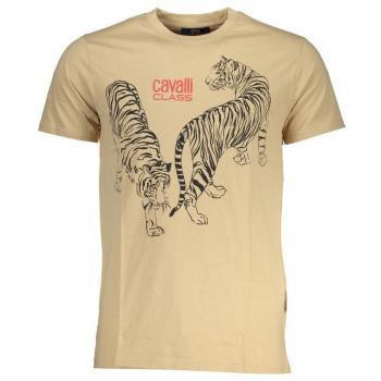 Cavalli Class Beige Cotton Logo Print T-Shirt - XL