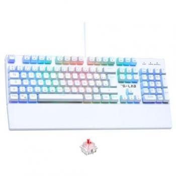 Teclado Mecánico Gamer The G-Lab KEYZ Rubidium Blanco con Switch Rojo, Reposamanos y RGB Fijo