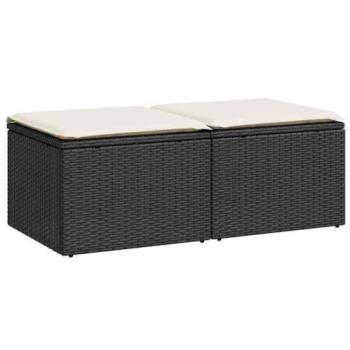 vidaXL 2 Piece Garden Sofa Set with Cushions Black Poly Rattan Acacia
