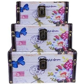 Baúl de caja, cajas, caja de madera cofre del tesoro de cofre del tesoro de almacenaje baúl de almacenaje, en el 3er-Set. De la vendimia del estilo, uno dentro de otro para ahorrar espacio