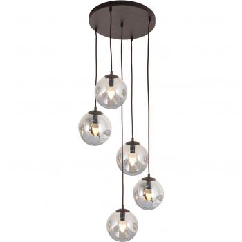Lámpara colgante Lindby Valentina, cristal gris ahumado, redonda, 5 luces E14 para salón y comedor