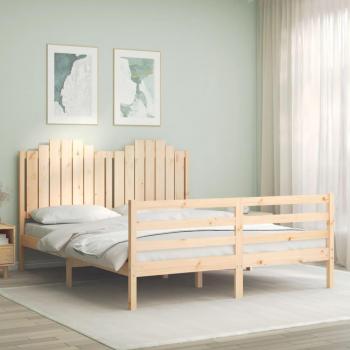 Cama de matrimonio King Size con cabecero en madera maciza - Vidaxl Marrón