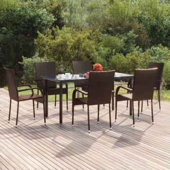 7-Piece Brown Poly Rattan Garden Dining Set