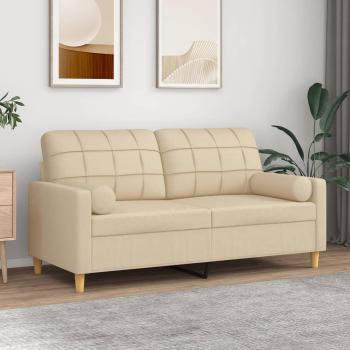Sofá de 2 plazas con cojines color crema de 140 cm en tela Vidaxl