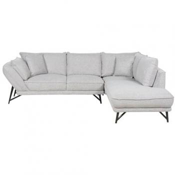 Sofá Esquinero Moderno Izquierdo de Tela de Lino Gris Claro con Patas de Metal y 2 Cojines Decorativos