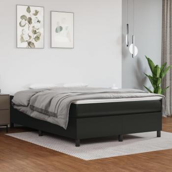 Cama box spring con colchón de cuero sintético negro 140x190 cm