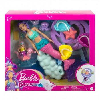 Muñeca Barbie Dreamtopia HLC30 Sirena con Merbaby y Foca - Muñeca de juguete, incluye accesorios para el cuidado, diseño colorido y temático de sirenas, ideal para juegos creativos