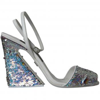 Dolce & Gabbana White Silver Sequin Ankle Strap High Heel Sandals - EU39/US8.5, Female, Multicolor