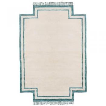 Alfombra Moderna Beige de Viscosa y Lana Hecha a Mano, Forma Irregular 160 x 230 cm