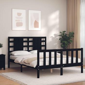 Cabecero de cama negro con madera maciza 140x200 cm