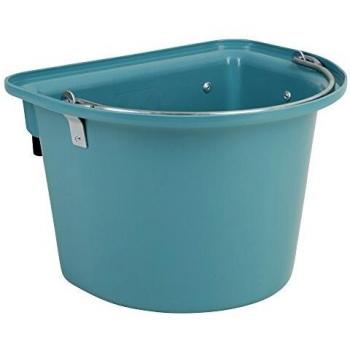 Hanging Metal Handle Plastic Feed Trough with Aqua Color for Horses, 12L