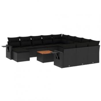 Set de Sofás de Jardín y Cojines 13 pzas Ratán Sintético Negro