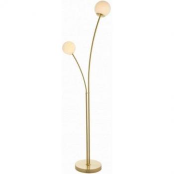 Lámpara de pie Bloom con base de latón, placa de acero y vidrio opal satinado