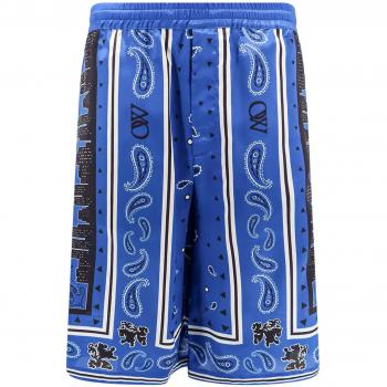 Off-White Bermuda Shorts with Paisley Pattern - Size 50, Color Blue