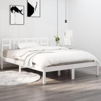 Cama doble de madera maciza blanca 135x190 cm
