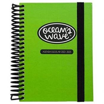 Agenda Escolar 2022 - 2023 - Modelo Verde Neón - Tamaño DIN A5 - 21,3x16 cm - Ocean's Wave - 2 Días