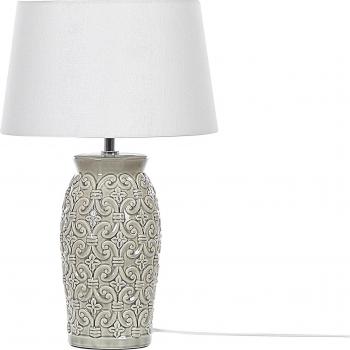 Lámpara de Mesa de Cerámica Gris 48 cm con Pantalla Blanca y Patrón Geométrico Ornamental Khoper