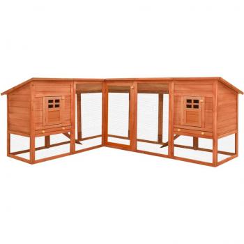 Jaula conejera de exterior con corral de madera de abeto color marrón
