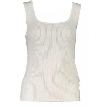 Elegant White Wide Strap Tank Top with Contrasting Details - Size S