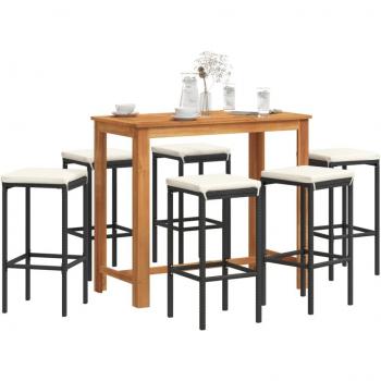 7-Piece Black Acacia Wood and Poly Rattan Garden Bar Set