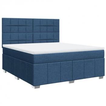 Cama Box Spring con colchón de tela azul 180x200 cm
