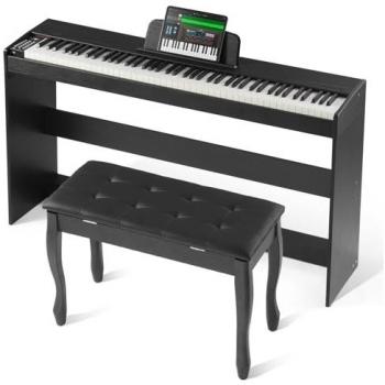 VEVOR 88-Key Fully Weighted Digital Piano with Dual Keyboard, Speakers, Simple Cabinet Stand, Twin Bench, Headphone Support, 200 Tones & Rhythms, Bluetooth/USB/MIDI for Beginners and Teachers