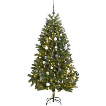 Árbol de Navidad artificial con bisagras, 300 LED y bolas, 300 cm, adorno navideño, decoración de Navidad, árbol iluminado de exterior