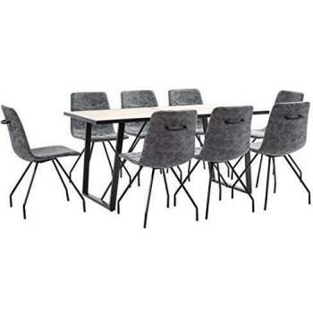 vidaXL Juego de Comedor 9 Piezas Cuero Sintético Mobiliario Decoración Interior Casa Hogar Robusto Duradero Resistente Funcional Práctico Útil Negro