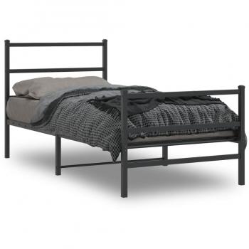 Cama pediátrica metal negro 90x190 cm con pata redonda y cabecera, estructura sin colchón, modelo Vidaxl