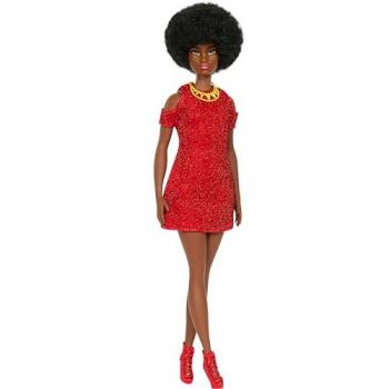Muñeca Barbie Fashionista Negra con vestido rojo de punto