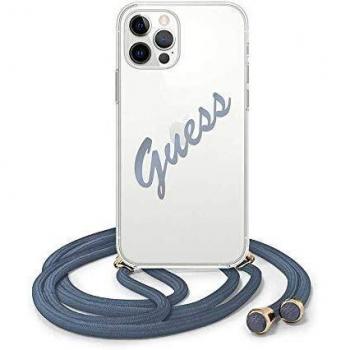 Funda Protectora Guess para iPhone 12/12 Pro con Lazo de Cuello Azul - Transparente