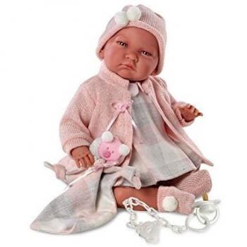 Llorens- Muñeco RN Mimi 40 Cm Lloron Capazo Rosa Tacto Suave, Multicolor