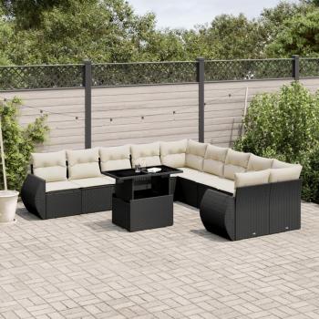 11-Piece Black Poly Rattan Garden Sofa Set with Cushions