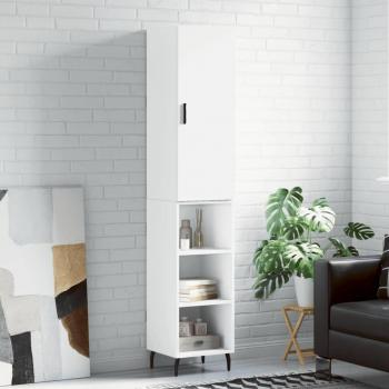 Aparador alto de madera multicapa blanco pulido, 34,5x34x180 cm, acabado brillo