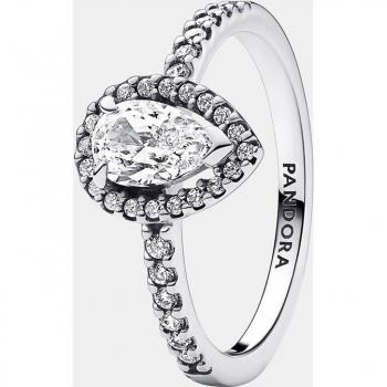 Anillo Halo Brillante Corte Pera en Plata de Ley con Circonitas Cúbicas - Talla 58