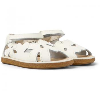 Sandalias de niña Camper K800525-001 TWS FW en piel blanca con diseño de flor