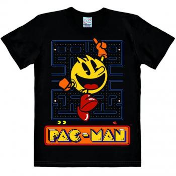 Logoshirt Nerd - Videojuego - Pac-Man - Salto - Camiseta Hombre - Negro - Diseño Original con Licencia, Talla XXL