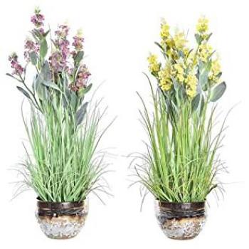 Planta Decorativa DKD Home Decor Porcelana Rosa Polietileno Amarillo 20 x 20 x 66 cm (2 Unidades)