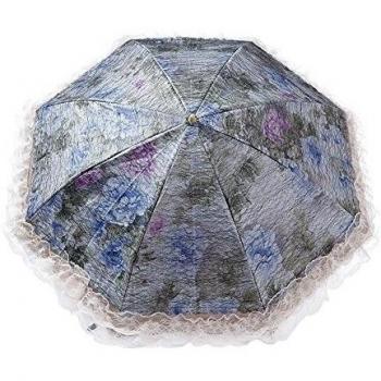 Princess Embroid plegable paraguas fuerte Sun Protección UV UPF50 + Doble Encaje canopy-purple Flores