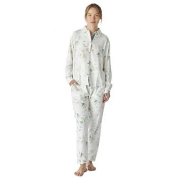 Pijama camisero de mujer de algodón blanco estampado JJBEP1100, manga larga