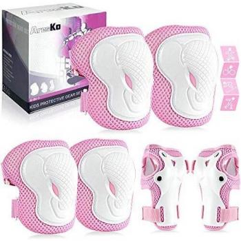AresKo Juego de Equipo de protección para niños, Rodilleras y Cojines de Codo para niños Protector de muñeca Protector 6 en 1 Juego de Equipo de protección - S