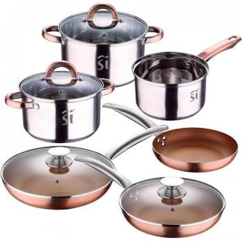 Juego de Cocina San Ignacio Onil 5pc en Acero Inoxidable + Set de 5 Sartenes en Aluminio Prensado
